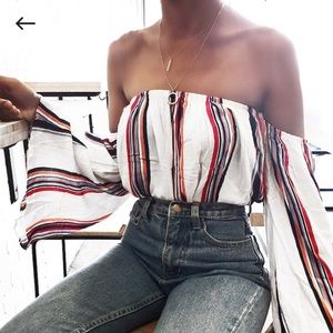 Striped long sleeve off the shoulder top